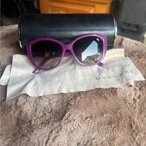 Bulgari Purple Cat-Eye Sunglasses with Blue-Tinted Lenses